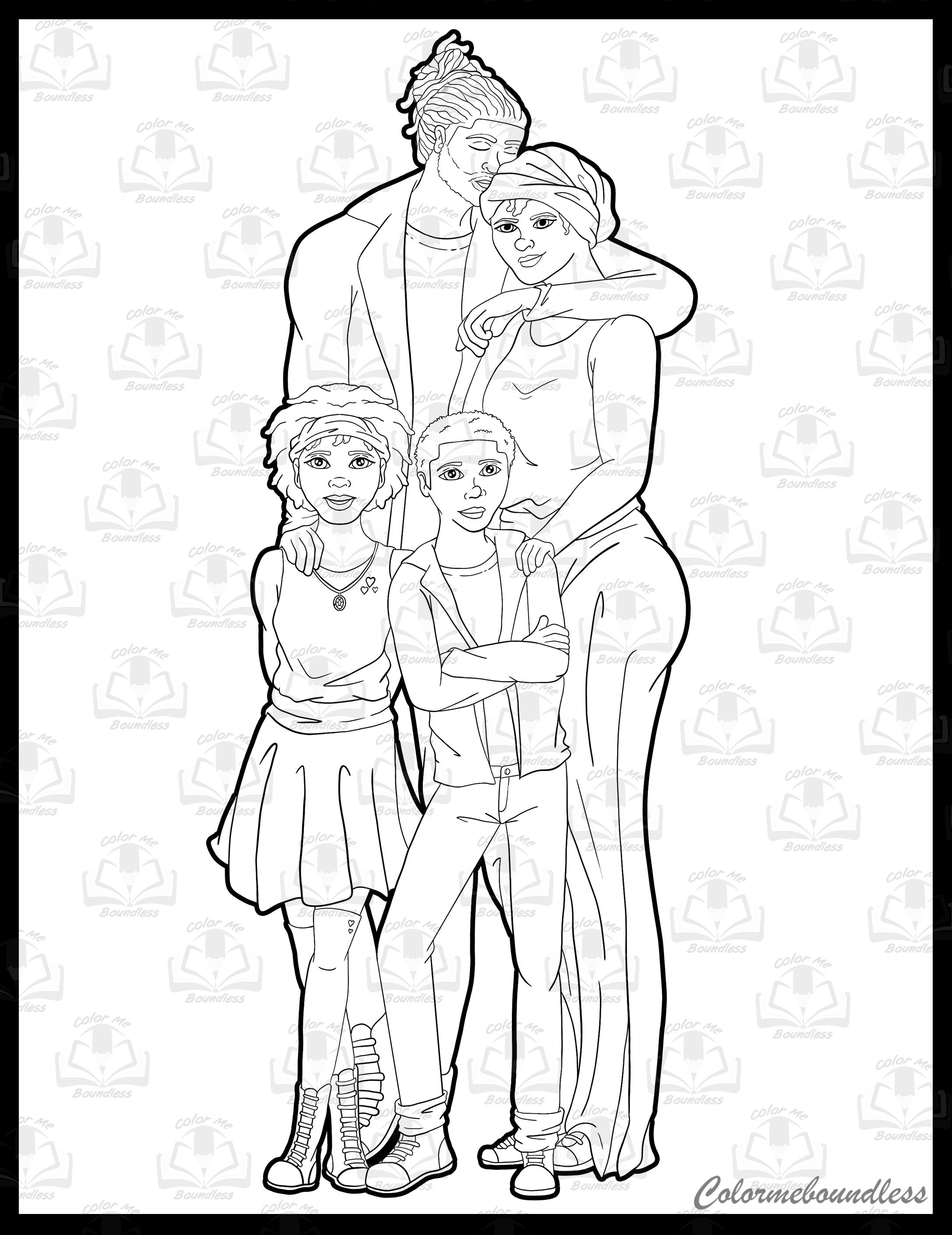 Cute Black Family of 4 Printable Coloring Page digital Etsy UK