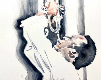 Miles Davis Jazz Trumpet Vertical Watercolor Music Portrait Limited Edition Wall Art Decor