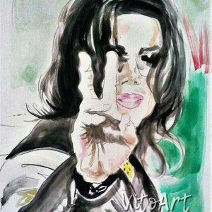 Michael Jackson Peace Sign Portrait Art Print Victory Sign Watercolor Celebrity Wall Decor Limited Edition Poster Print