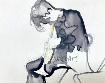 Chet Baker Jazz Trumpet Profile Music Limited Edition Abstract Watercolor Wall Art Print