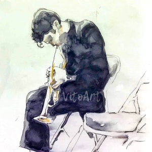 Chet Baker Jazz Trumpet Profile Music Limited Edition Realistic Watercolor Wall Art Print