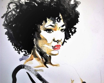 African American Woman Art Print Natural Hair Afro Beauty Watercolor Afrocentric Portrait Illustration Limited Edition Poster Print