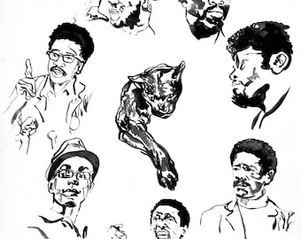 Black Panther Party Ink Illustration: Afrocentric Activist Art Print