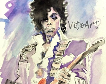 Prince Purple Rain Portrait Art Print Guitar Paisley Park Wall Decor Limited Edition Poster Print