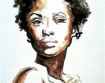 African American Woman Natural Beauty Natural Hair Afrocentric Watercolor Portrait Limited Edition Poster Wall Decor