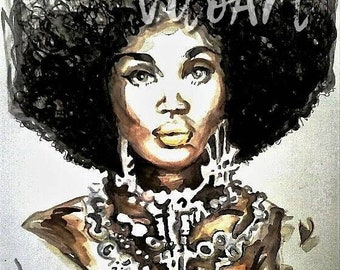 African American Woman Afro Jewelry Beauty Adorned Natural Hair Art Print Watercolor Portrait Wall Decor Limited Edition Poster Print