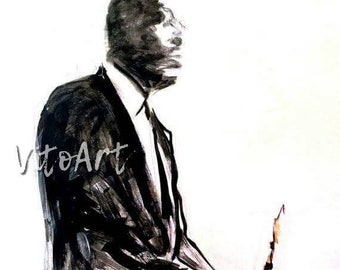 John Coltrane Art Print Jazz Saxophone Clarinet Ascension Album Cover Watercolor Ink Portrait Limited Edition Poster Print