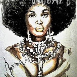 African American Woman Natural Hair Afro Jewelry Digital Print Digital Download Instant Download Illustration