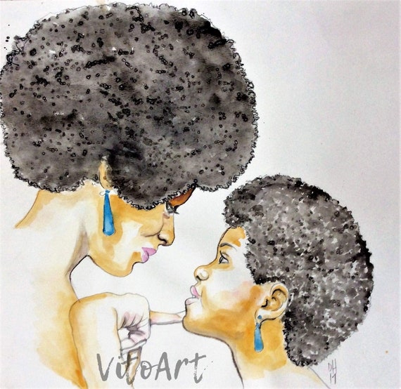 African American Mother And Child Afro Natural Hair Etsy
