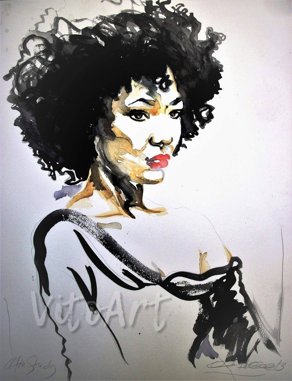 African American Woman Art Print Natural Hair Afro Beauty Etsy