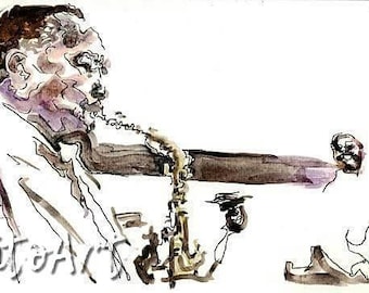 Charlie Parker Art Print Bird Jazz Saxophone Purple Profile Portrait Ink Watercolor Limited Edition Poster Print