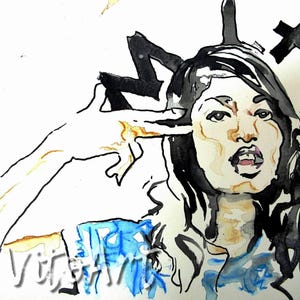 M.I.A. Musician Hip Hop Urban Alternative Watercolor Ink Portrait Wall Decor Limited Edition Poster Print
