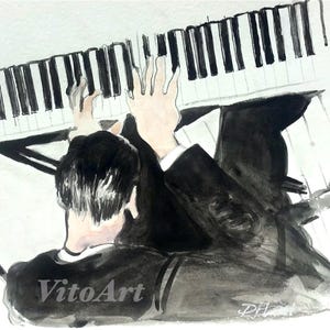 Bill Evans Jazz Piano Portrait Peace Piece Music ink Watercolor Portrait Jazz Wall Decor Limited Edition Poster Print