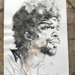 Gil Scott Heron Watercolor Portrait: Original Music Art, 9x12