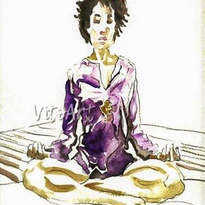 Art yoga méditation Lotus Pose tunique violet cheveux naturels Portrait à l’aquarelle Illustration téléchargement numérique téléchargement immédiat