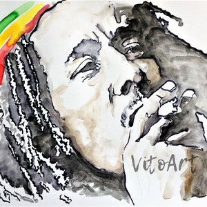 Bob Marley Art Print Portrait Reggae Jamaica Rasta Dreadlocks Ink Watercolor Illustration Wall Decor Limited Edition Poster Print