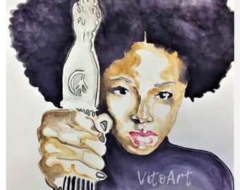 Afro Puffs Art Print: African American Woman, Natural Hair Watercolor - Limited Edition