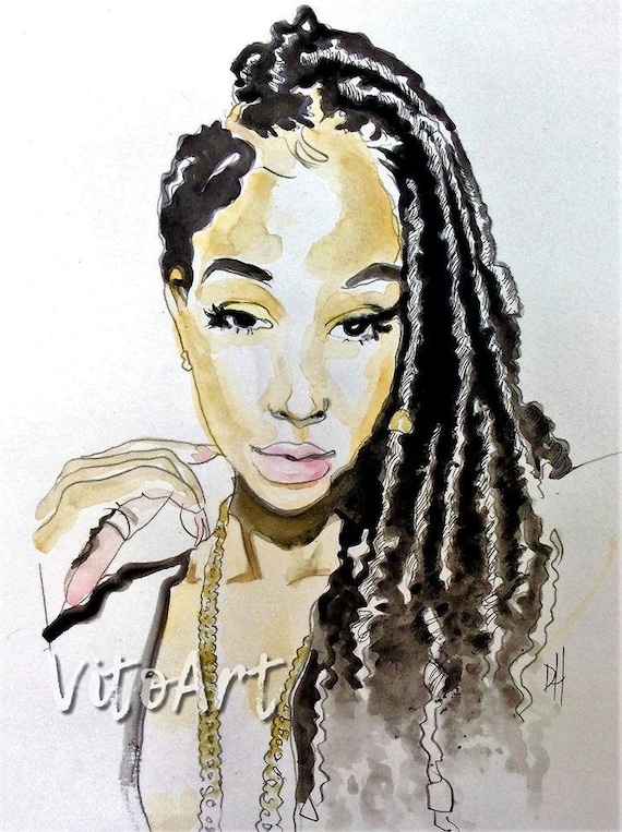 African American Art Print Woman Twists Locs Natural Hair Etsy
