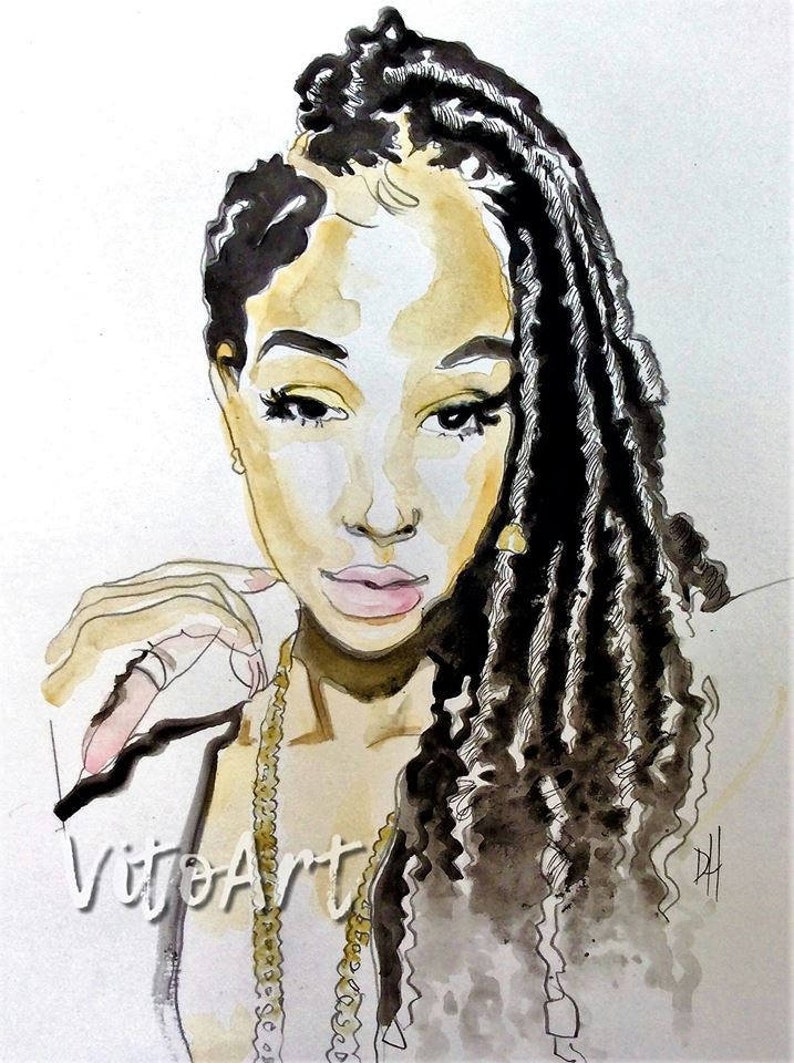 African American Art Print Woman Twists Locs Natural Hair Afrocentric Beauty Watercolor Portrait Wall Decor Limited Edition Print
