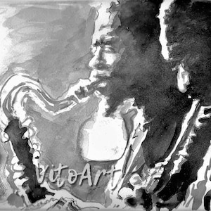 John Coltrane Eric Dolphy Art Print Saxophone Duet Jazz Art Watercolor Portrait Wall Decor Limited Edition Poster Print