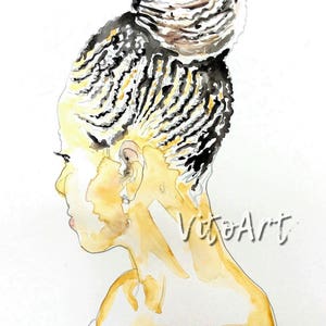 African American Woman Natural Hair Portrait Afrocentic Braids Watercolor Art Wall Decor Limited Edition Print