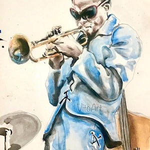 Miles Davis Blue 70s Swag Jazz Trumpet Portrait Limited Edition Wall Art Decor