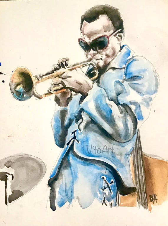 Miles Davis Blue 70s Swag Jazz Trumpet Portrait Limited Edition