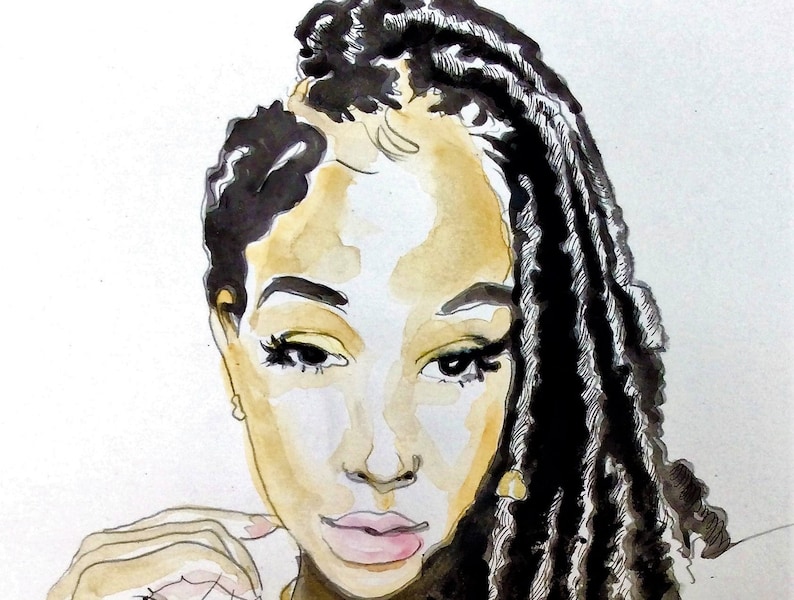 African American Art Print Woman Twists Locs Natural Hair Afrocentric Beauty Watercolor Portrait Wall Decor Limited Edition Print