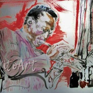 Miles Davis Jazz Trumpet Art Print Red Purple Suit Limited Edition Poster Print Wall Decor