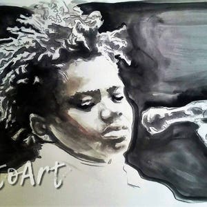 Tracy Chapman Fast Car Folk Blues Singer Acoustic Guitar Watercolor Portrait Illustration Wall Decor Limited Edition Poster Print