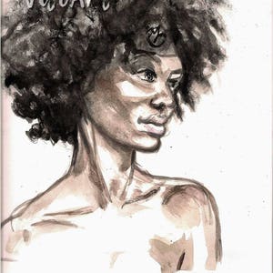 African American Woman Art Print Afro Natural Hair Beauty Watercolor Portrait Illustration Wall Decor Limited Edition Print