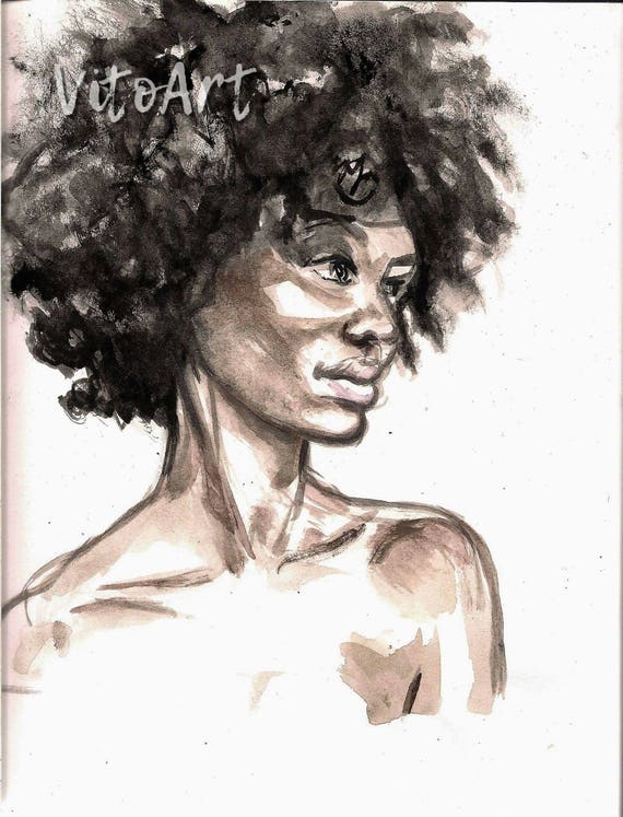 African American Woman Art Print Afro Natural Hair Beauty Watercolor Portrait Illustration Wall Decor Limited Edition Print