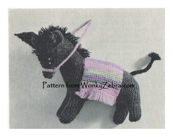 Knitted Toy Donkey Vintage Knit Pattern PDF WZT1083 from WonkyZebra