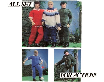 Action Man Doll Toy Clothes Vintage Knitting Pattern PDF T1037 from WonkyZebra