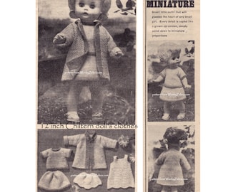 Vintage dolls clothes knitting pattern for Debbie Chiltern 12 inch doll coat sweater suit skirt slip dress Knit Pattern PDF 598 WonkyZebra