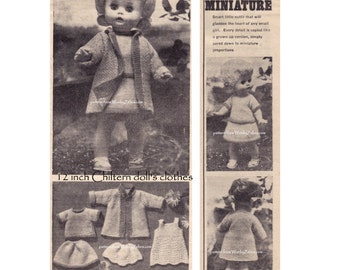 Vintage dolls clothes knitting pattern for Debbie Chiltern 12 inch doll coat sweater suit skirt slip dress Knit Pattern PDF 598 WonkyZebra