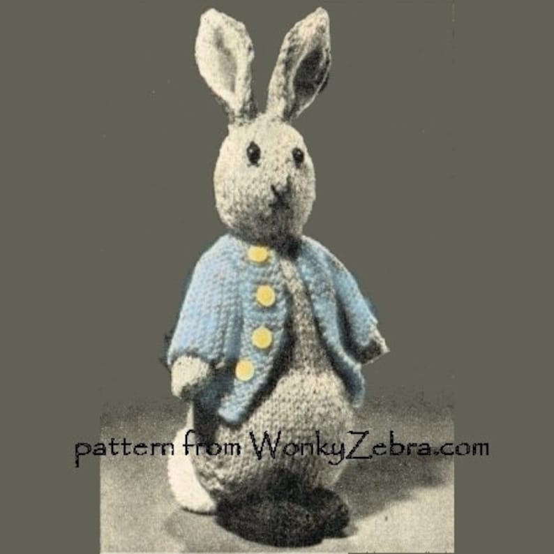 Vintage Rabbit Toy Knitting Pattern Bunny Peter Rabbit with chart emailed PDF 735 from ToyPatternLand and WonkyZebra image 3