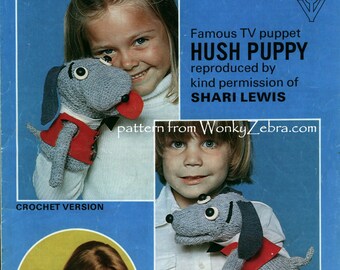 Knit and Crochet Hush Puppy TOY Puppet Pattern PDF 530 from ToyPatternLand and WonkyZebra
