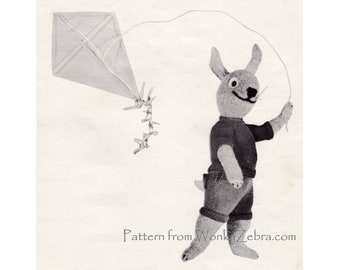 Bobbie Bunny Rabbit Knitting Pattern Woodland Toy - Vintage Knit Pattern PDF T1076 from WonkyZebra