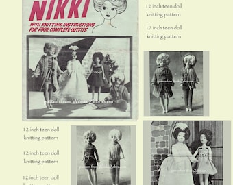 Vintage Teen Dolls 60s Winter Wedding Wardrobe Set Knitting Pattern PDF T1019 from WonkyZebra on ETSY