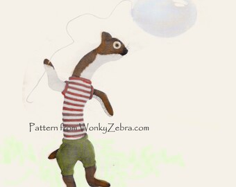 Willy Weasel Knitting Pattern Woodland Toy  Vintage Knit Pattern PDF T1056 from WonkyZebra