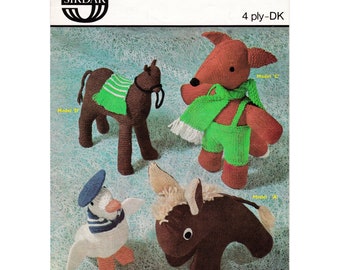 Vintage Toy Fox Donkey Duck Camel Knitting Pattern PDF T1026 from WonkyZebra