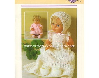 Baby layette Vintage Doll reborn Knitting christening dress Knit Pattern PDF 1003 from WonkyZebra