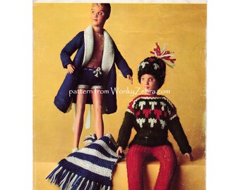 Boy Man Doll Toy Clothes Pattern Vintage Knitting Patterns PDF T1039 from WonkyZebra