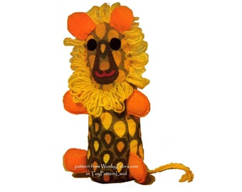 Vintage retro groovy toy lion SEWING Pattern PDF 574 from ToyPatternLand and WonkyZebra