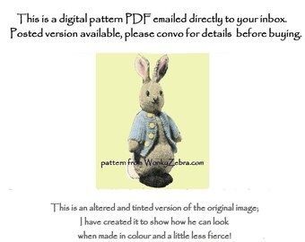 Vintage Rabbit Toy Knitting Pattern Bunny Peter Rabbit with chart emailed PDF 735 from ToyPatternLand and WonkyZebra