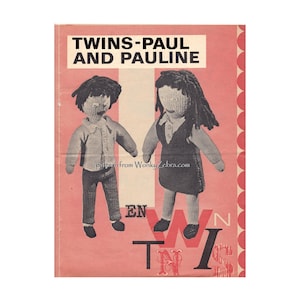 Muñeca de punto Twins Paul y Pauline Vintage Toy Pattern PDF T1028 de WonkyZebra
