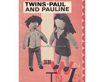 Knitted Doll Twins Paul and Pauline Vintage Toy Pattern PDF T1028 from WonkyZebra
