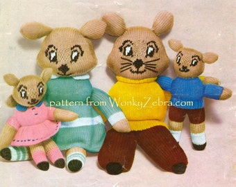 Vintage Knitting Knit Bunny Bunnies Rabbit Rabbits Patterns Pattern 036 Flippity Flops from ToyPatternLand WonkyZebra