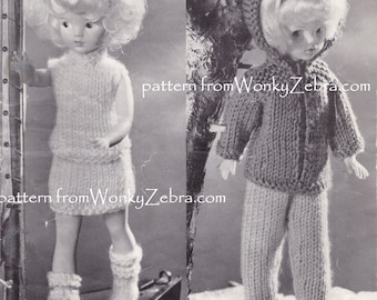 Vintage 12 inch dolls clothes Knitting pattern for Sindy Pattern PDF 1002 basic wardrobe winter summer and boots from WonkyZebra